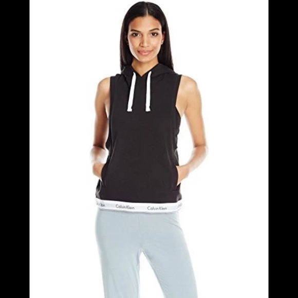 NWT Calvin Klein Women's Black Sleeveless Hoodie In Size M - Picture 2 of 10